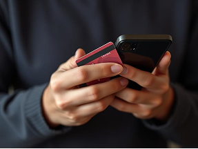 Person using a credit card and mobile phone